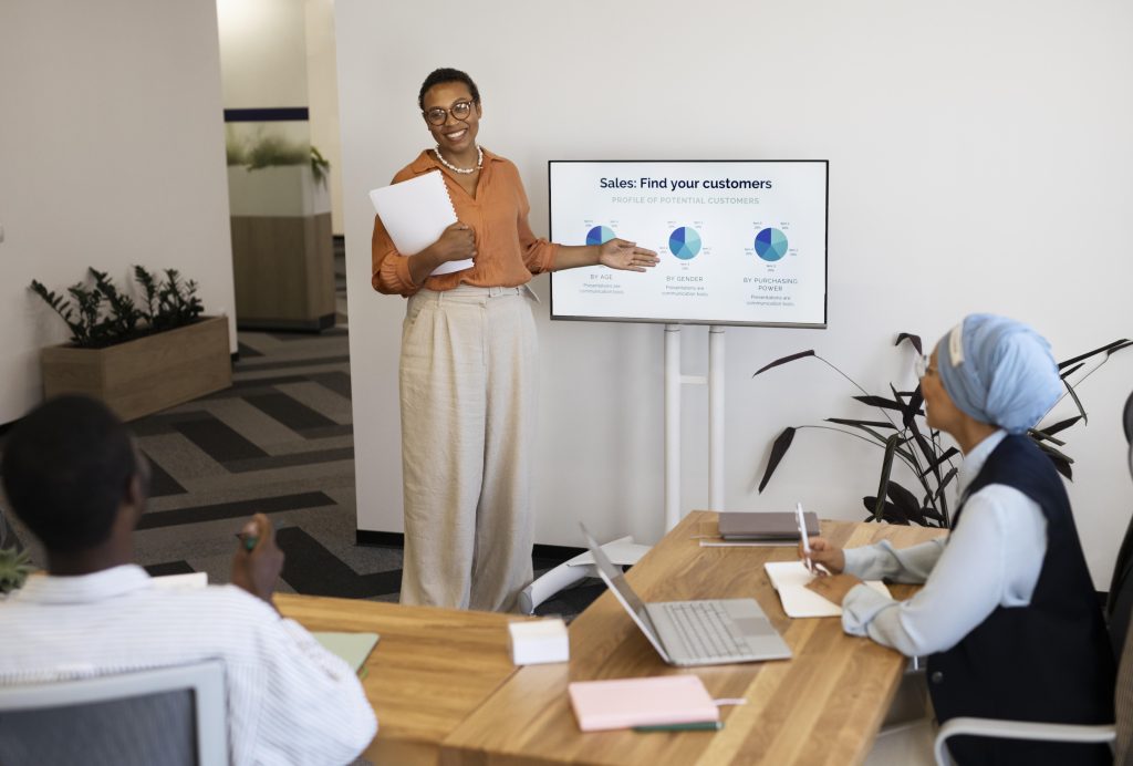 male employee participating training session his new office job