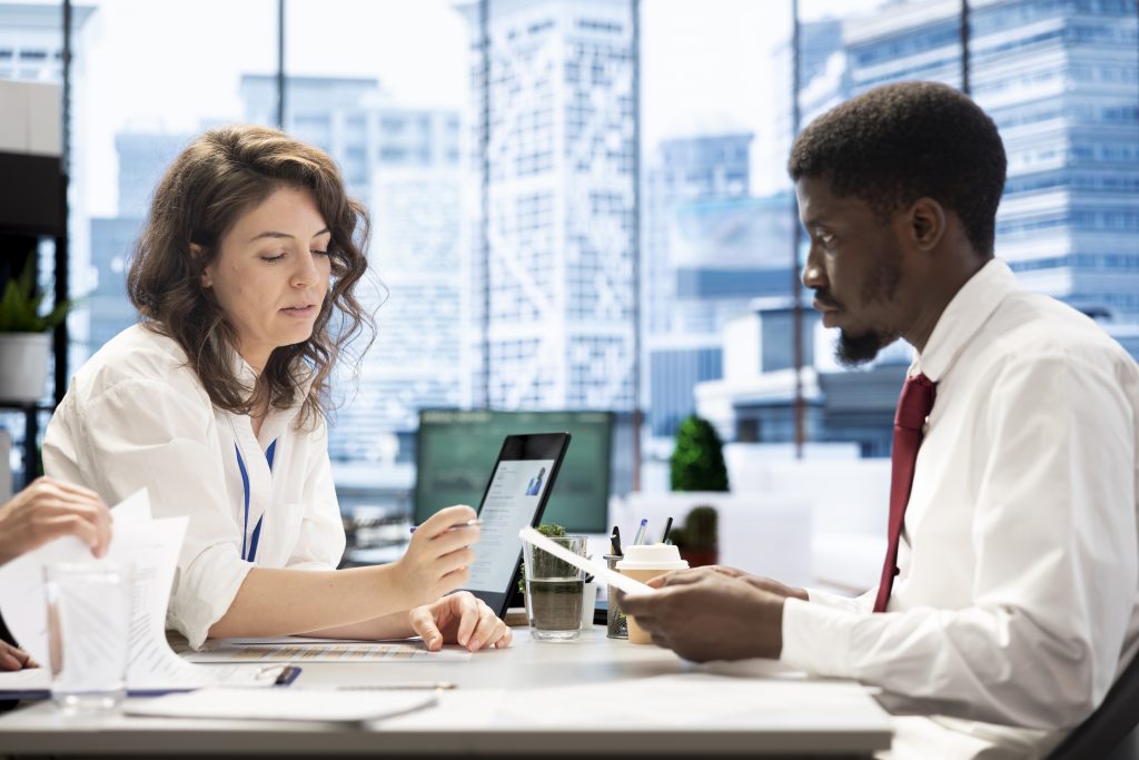 teamworking employers conducts interview with jobseeker to determine suitability